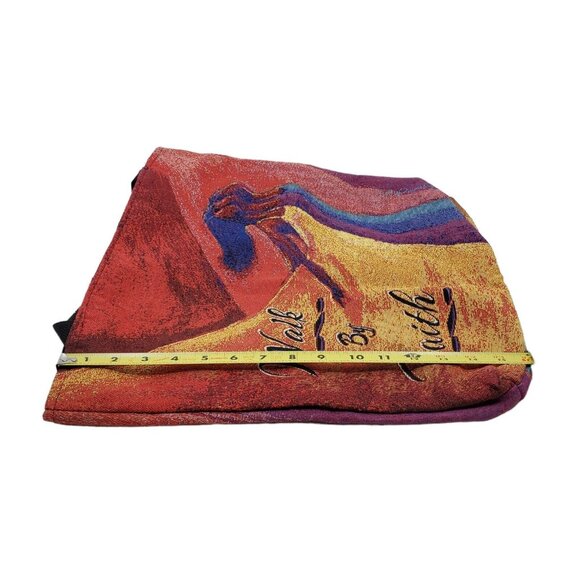 Walk By Faith Woven Tote Hand Bag Multicolored Zip Closure Red Orange 16 in NWT - Picture 7 of 10